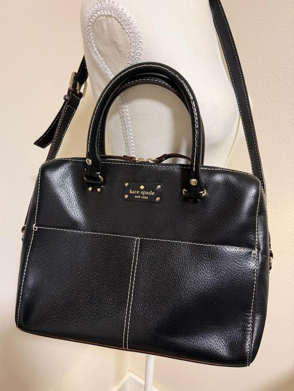 kate spade Black Leather Laptop Satchel Bag Gold Hardware Crossbody Purse Tote